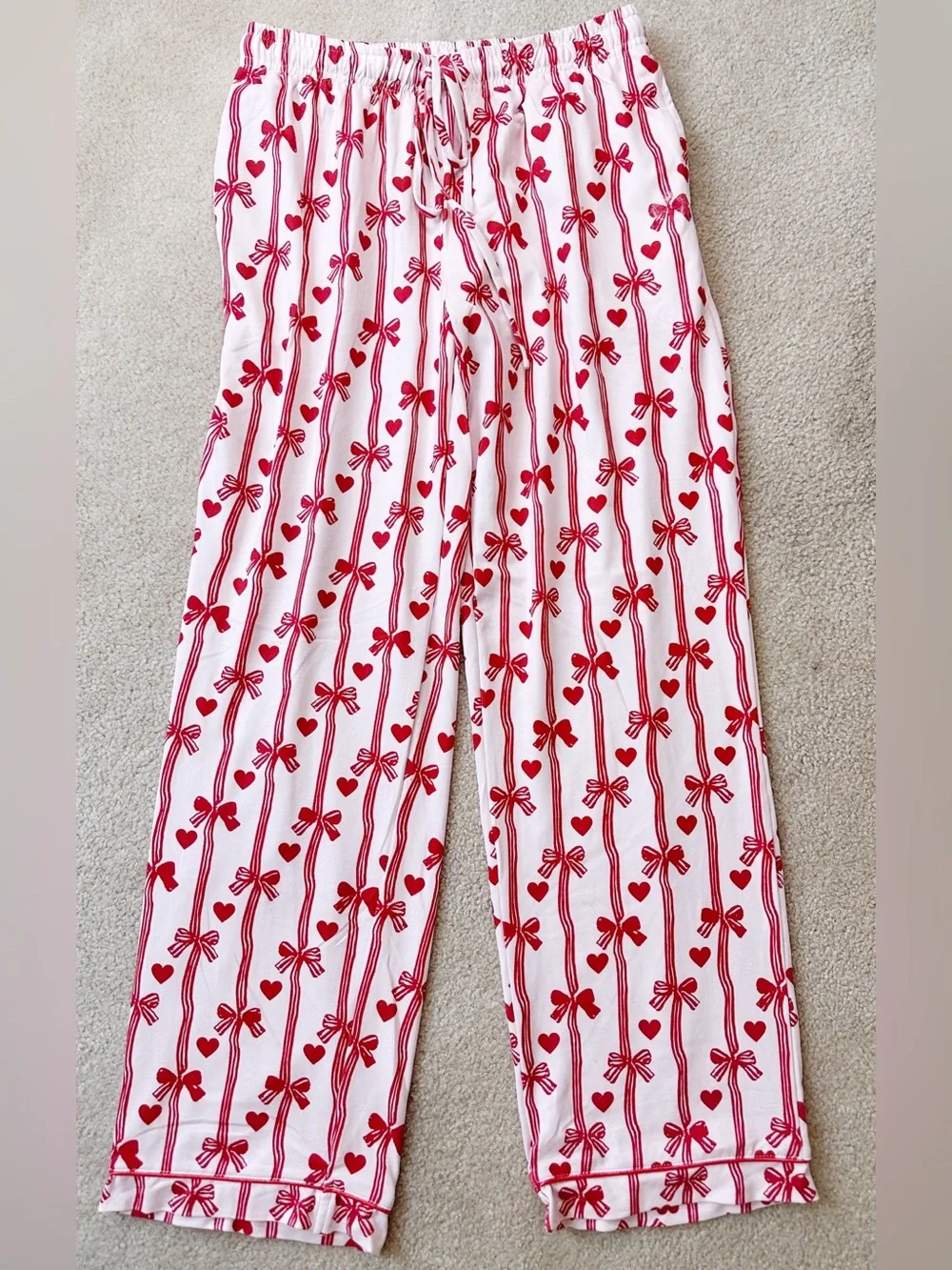 Spearmint Love Benny + Co Red Bows Organic Pointelle Pink Lounge Set Size M $84